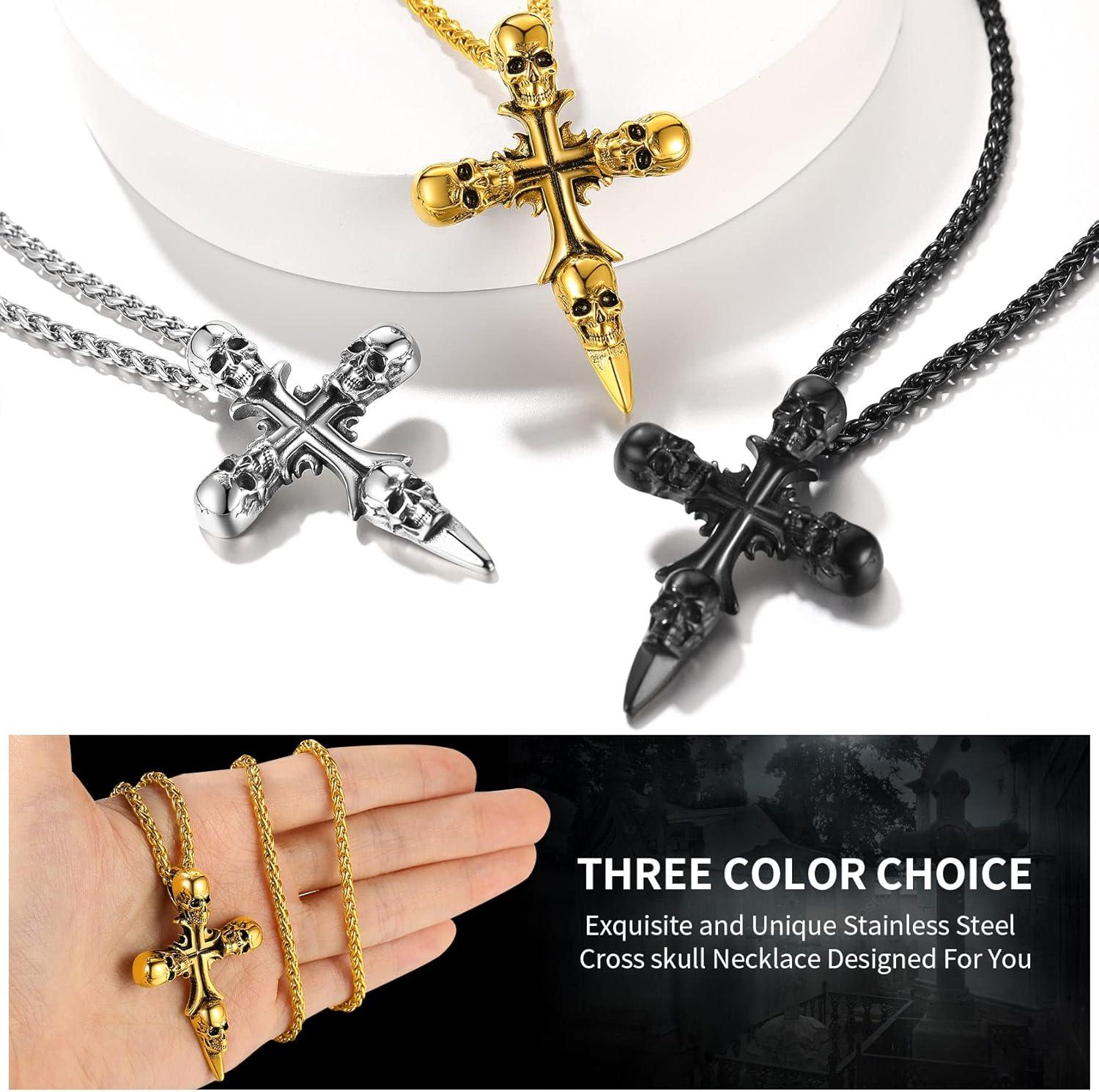 imageChainsHouse Skull Necklace for Men Retro Gothic Punk Jewelry Biker Necklace for Men Women Free Engraving Stainless Steel Dog Tag Pendant Necklacewith Gift Box07 Cross Gold