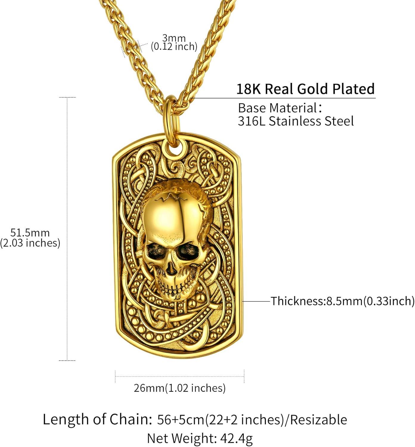 imageChainsHouse Skull Necklace for Men Retro Gothic Punk Jewelry Biker Necklace for Men Women Free Engraving Stainless Steel Dog Tag Pendant Necklacewith Gift Box03 DogtagGold