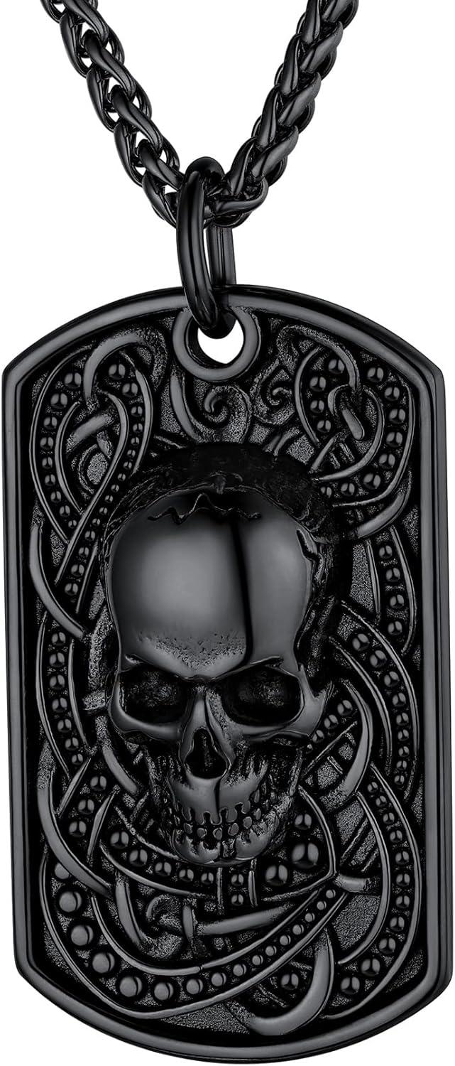 imageChainsHouse Skull Necklace for Men Retro Gothic Punk Jewelry Biker Necklace for Men Women Free Engraving Stainless Steel Dog Tag Pendant Necklacewith Gift Box03 DogtagBlack