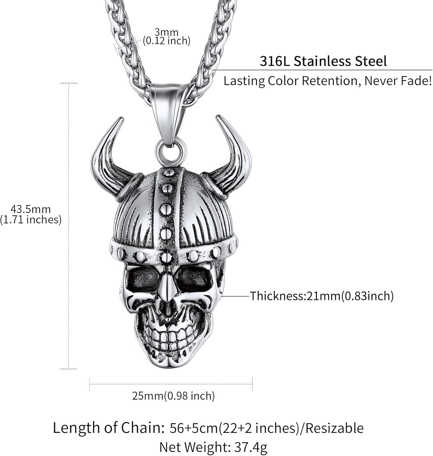 imageChainsHouse Skull Necklace for Men Retro Gothic Punk Jewelry Biker Necklace for Men Women Free Engraving Stainless Steel Dog Tag Pendant Necklacewith Gift Box06 Odin HelmetSteel