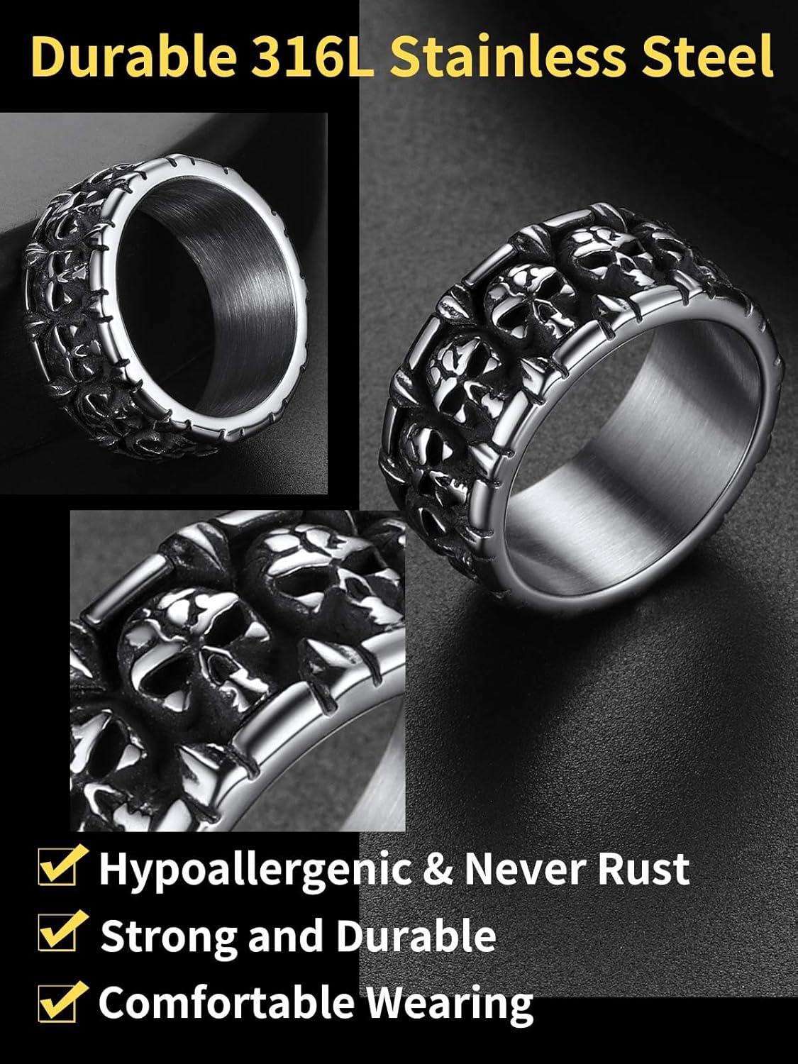 imageChainsHouse Skull Rings for Men Stainless SteelBlack Plated Gothic Rings Skeleton Cocktail Party Biker Ring Offer Custom Service Size 714 Send Gift BoxA stainlessNo Custom