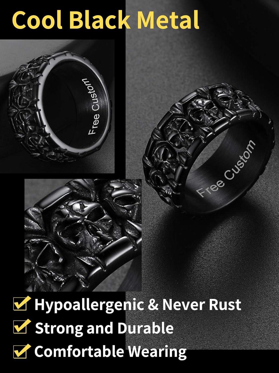 imageChainsHouse Skull Rings for Men Stainless SteelBlack Plated Gothic Rings Skeleton Cocktail Party Biker Ring Offer Custom Service Size 714 Send Gift BoxB EngraveblackCustom