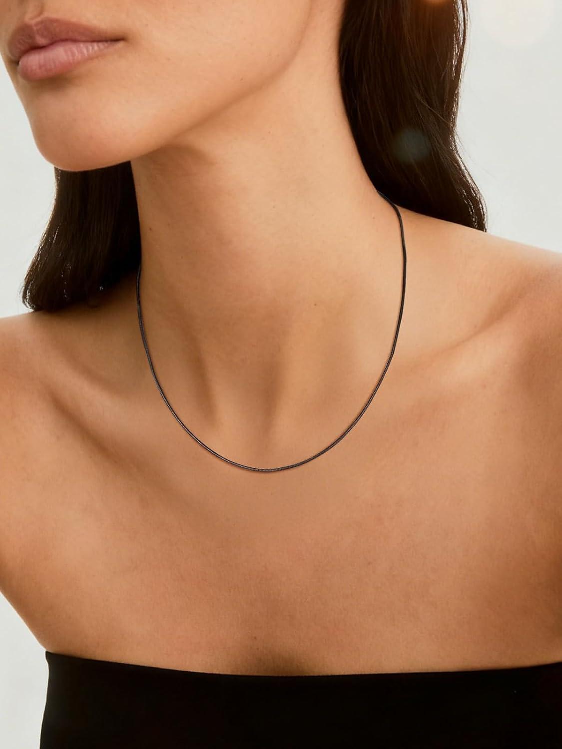 imageChainsHouse Snake Chain Necklace for Women 12mm 1430quot Adjustable with 5cm Extender for Pendants Lockets Rose GoldStainless SteelBlack14K Gold Hypoallergenic Dainty Jewelry GiftB Black