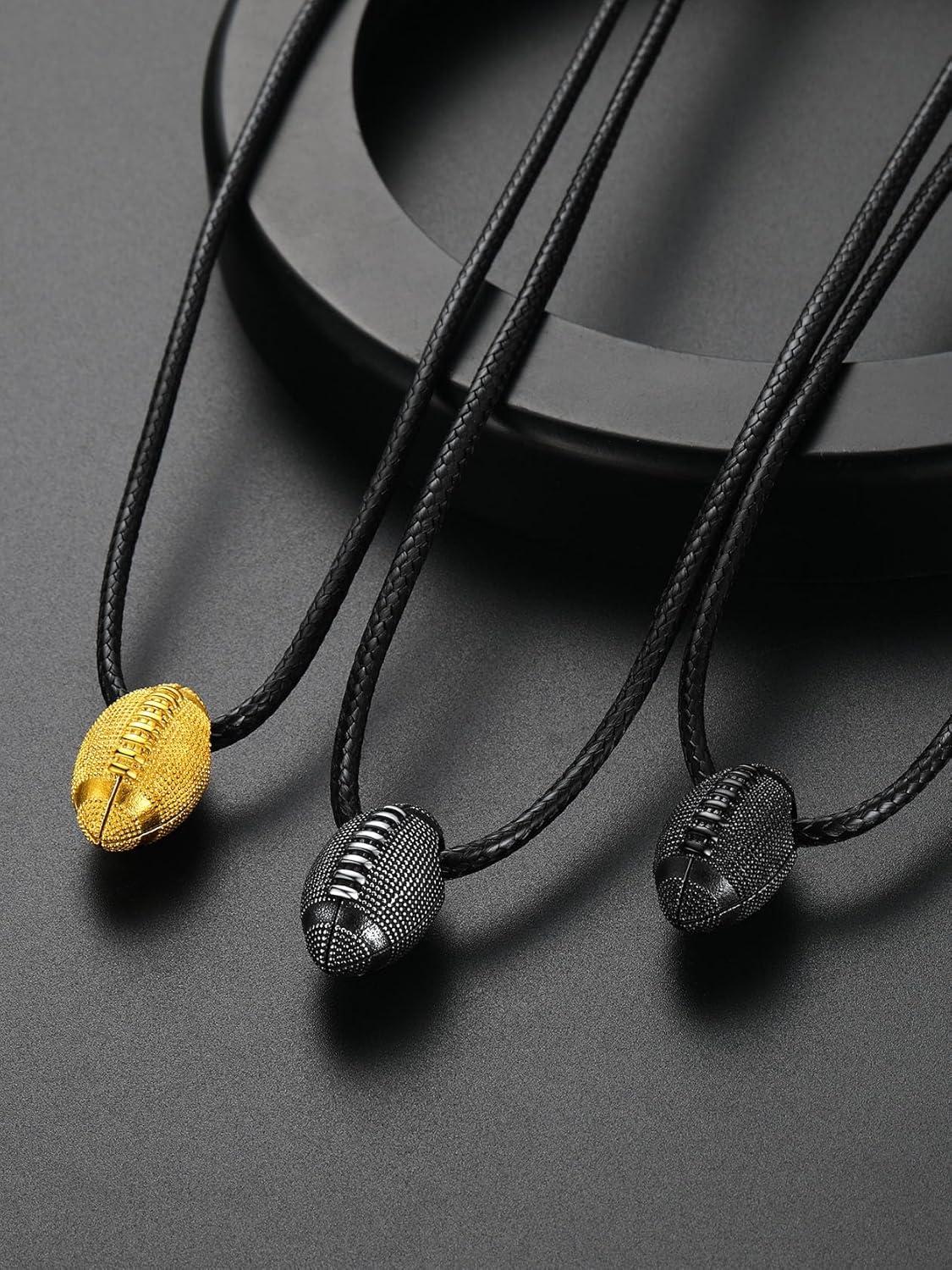 imageChainsHouse Sports FootballBasketballVolleyballBaseballRugby Necklace for Men Women GoldBlackSolid Stainless Steel 3D Ball Sport Necklaces Charm Pendants Sports Fan Ball Jewelry Gifts01 Rugby BallBlack