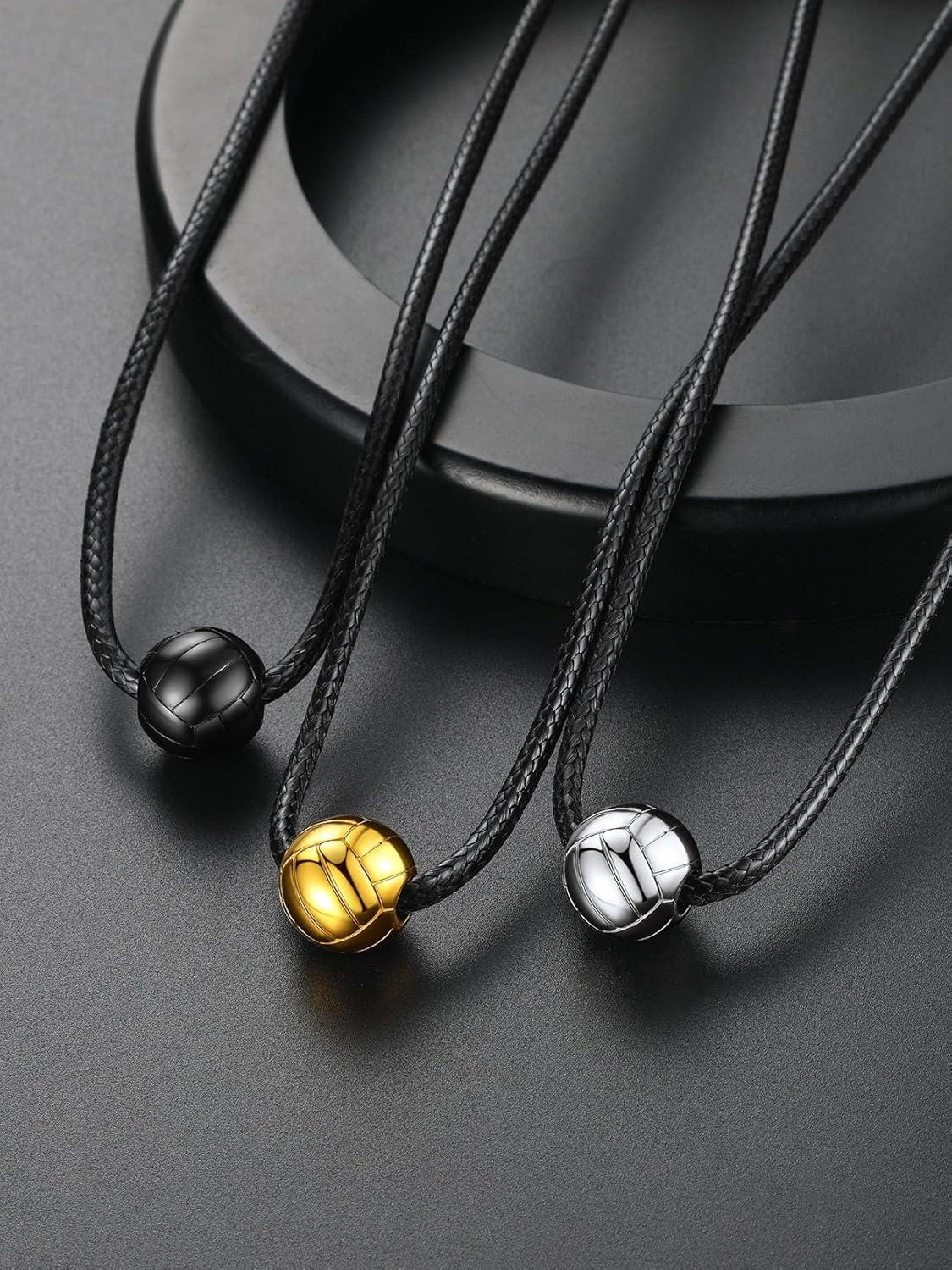 imageChainsHouse Sports FootballBasketballVolleyballBaseballRugby Necklace for Men Women GoldBlackSolid Stainless Steel 3D Ball Sport Necklaces Charm Pendants Sports Fan Ball Jewelry Gifts05 VolleyballBlack