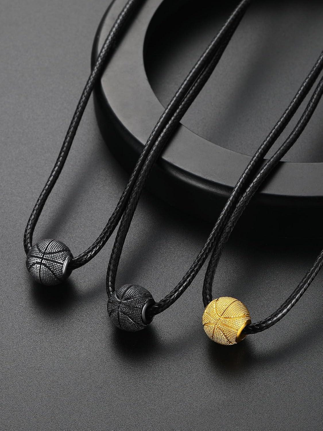 imageChainsHouse Sports FootballBasketballVolleyballBaseballRugby Necklace for Men Women GoldBlackSolid Stainless Steel 3D Ball Sport Necklaces Charm Pendants Sports Fan Ball Jewelry Gifts03 BasketballBlack