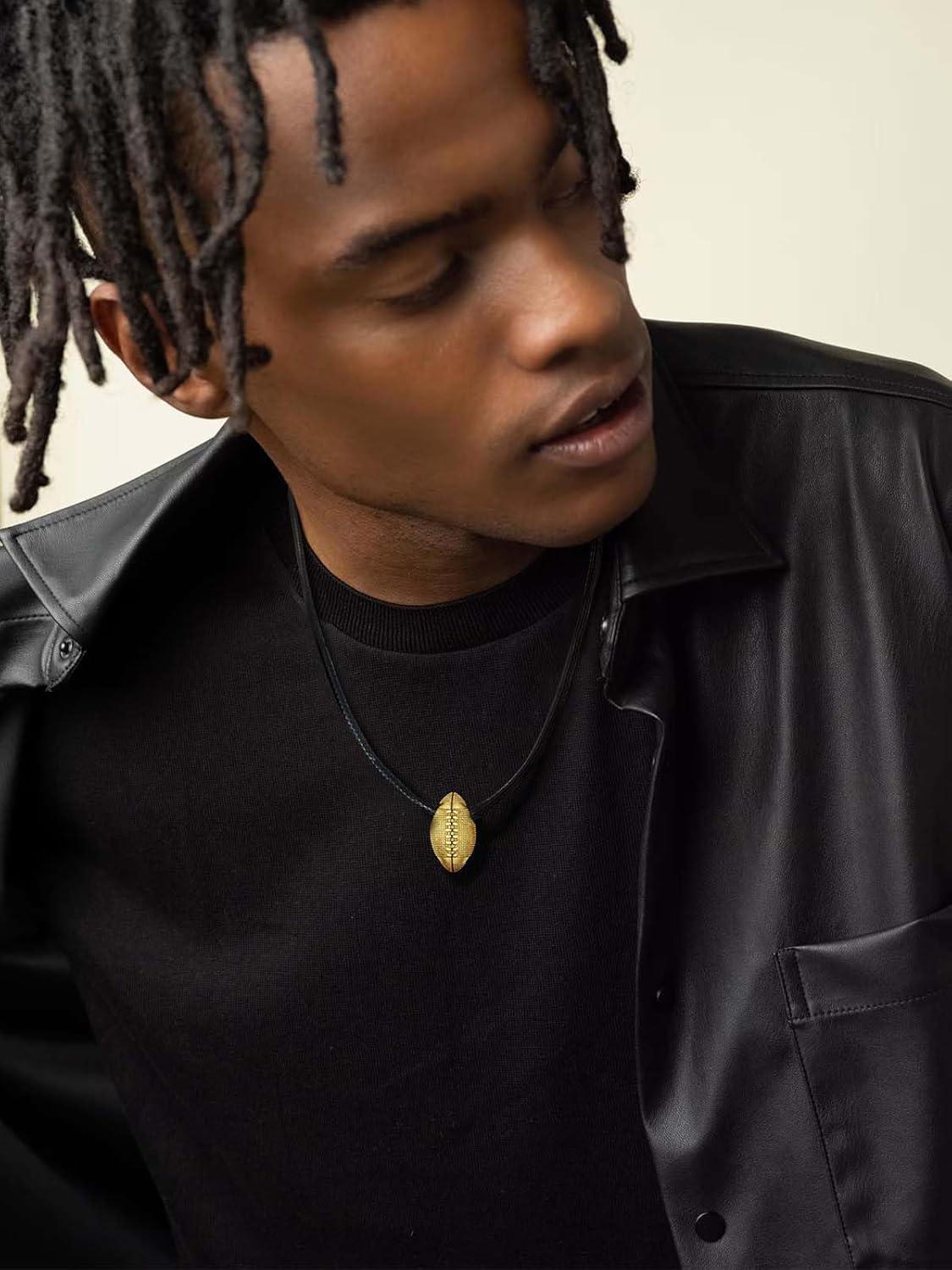 imageChainsHouse Sports FootballBasketballVolleyballBaseballRugby Necklace for Men Women GoldBlackSolid Stainless Steel 3D Ball Sport Necklaces Charm Pendants Sports Fan Ball Jewelry Gifts01 Rugby BallGold