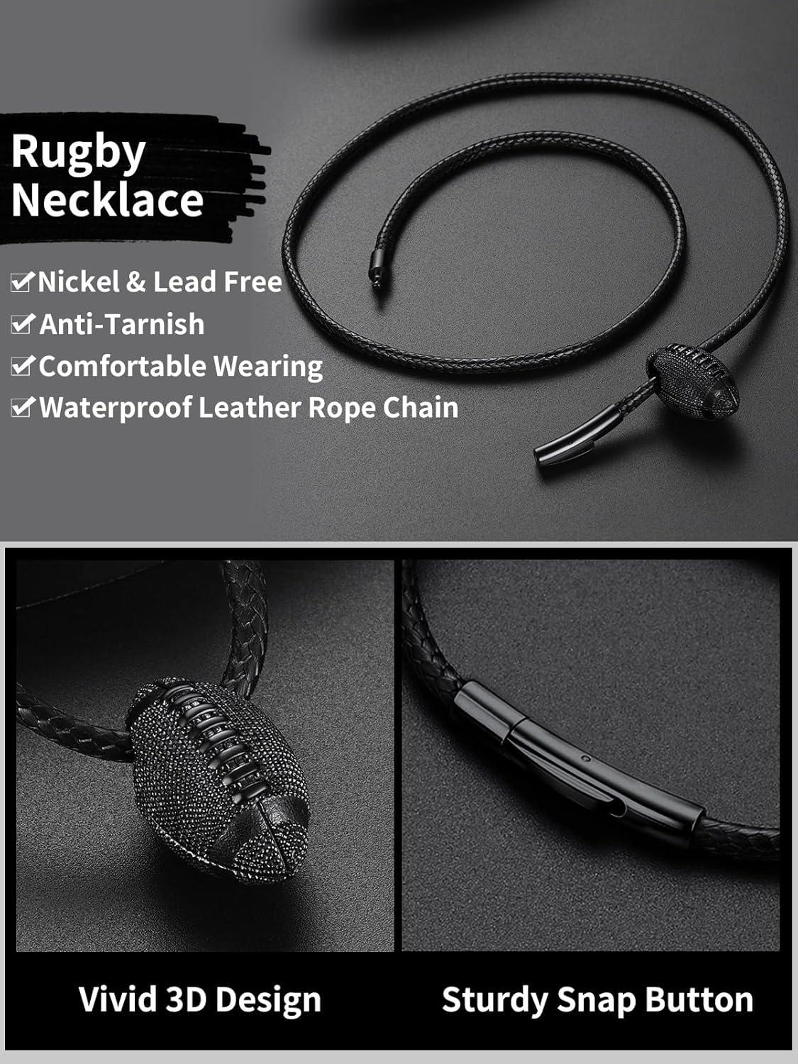 imageChainsHouse Sports FootballBasketballVolleyballBaseballRugby Necklace for Men Women GoldBlackSolid Stainless Steel 3D Ball Sport Necklaces Charm Pendants Sports Fan Ball Jewelry Gifts01 Rugby BallBlack