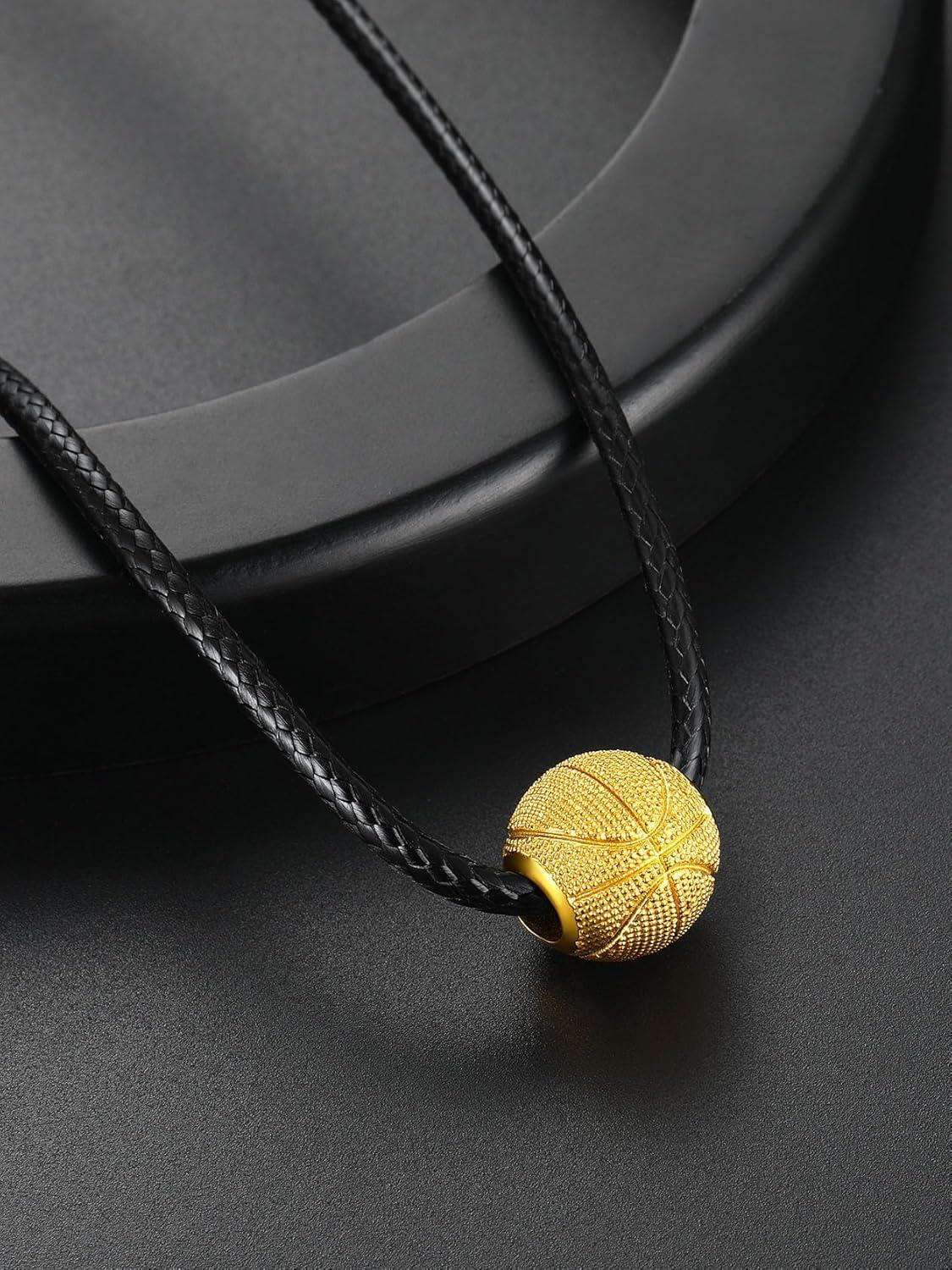 imageChainsHouse Sports FootballBasketballVolleyballBaseballRugby Necklace for Men Women GoldBlackSolid Stainless Steel 3D Ball Sport Necklaces Charm Pendants Sports Fan Ball Jewelry Gifts03 BasketballGold