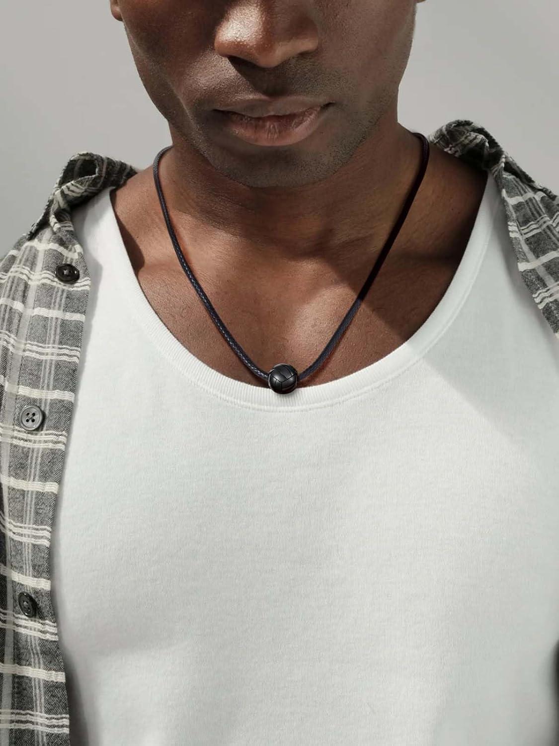 imageChainsHouse Sports FootballBasketballVolleyballBaseballRugby Necklace for Men Women GoldBlackSolid Stainless Steel 3D Ball Sport Necklaces Charm Pendants Sports Fan Ball Jewelry Gifts05 VolleyballBlack