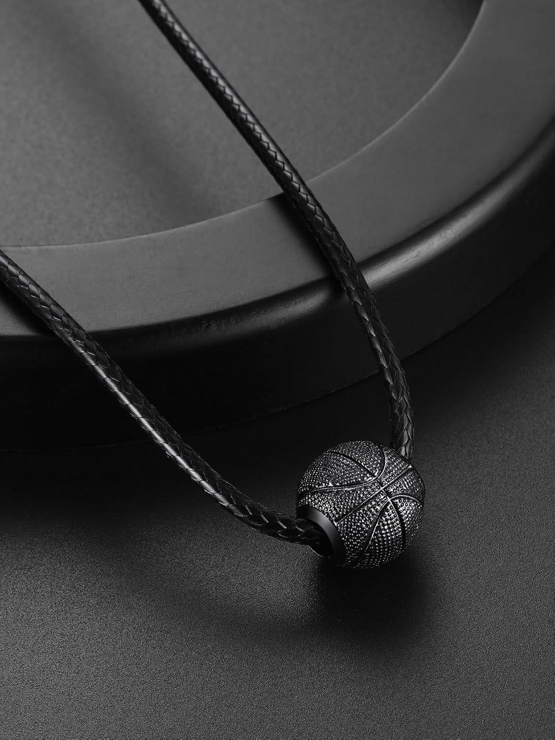 imageChainsHouse Sports FootballBasketballVolleyballBaseballRugby Necklace for Men Women GoldBlackSolid Stainless Steel 3D Ball Sport Necklaces Charm Pendants Sports Fan Ball Jewelry Gifts03 BasketballBlack