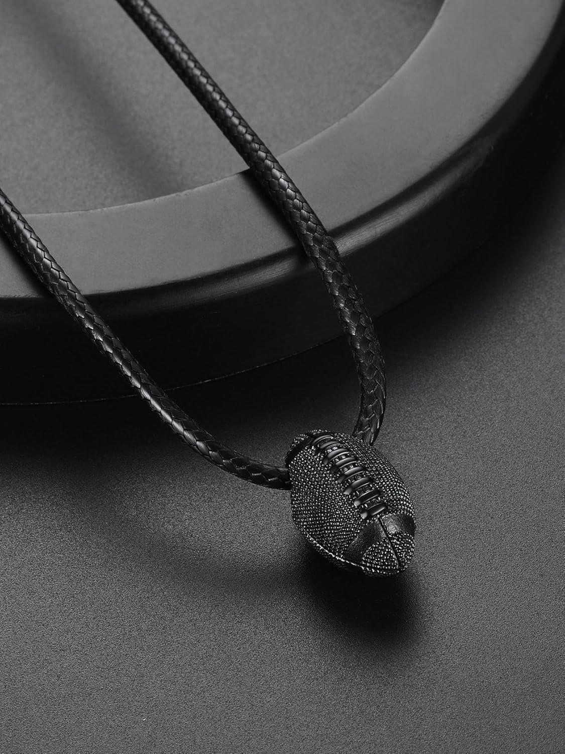 imageChainsHouse Sports FootballBasketballVolleyballBaseballRugby Necklace for Men Women GoldBlackSolid Stainless Steel 3D Ball Sport Necklaces Charm Pendants Sports Fan Ball Jewelry Gifts01 Rugby BallBlack