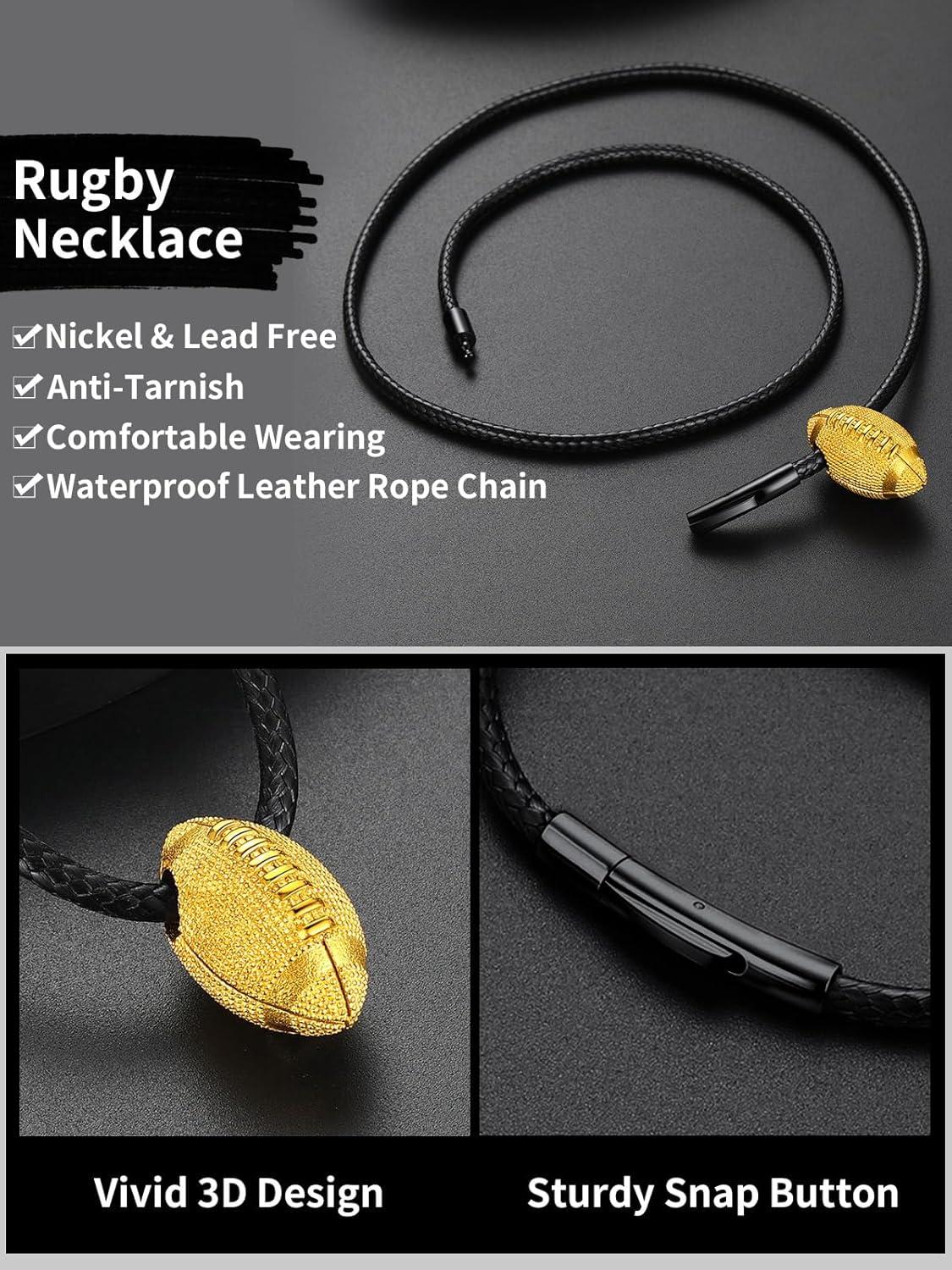 imageChainsHouse Sports FootballBasketballVolleyballBaseballRugby Necklace for Men Women GoldBlackSolid Stainless Steel 3D Ball Sport Necklaces Charm Pendants Sports Fan Ball Jewelry Gifts01 Rugby BallGold