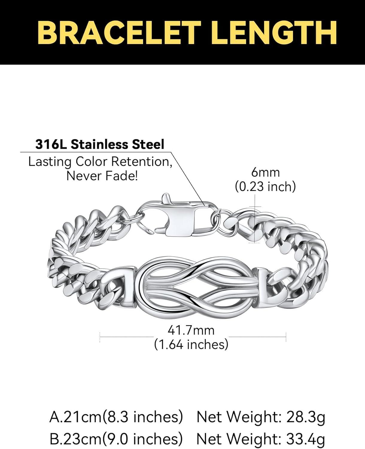 imageChainsHouse Square Love Knot Bracelets for Men Braided Leather Stainless Steel Infinity Bracelets with Love Message Card Aniversary Birthday Gift for MenLoveHusbandDad09To My ManSteel