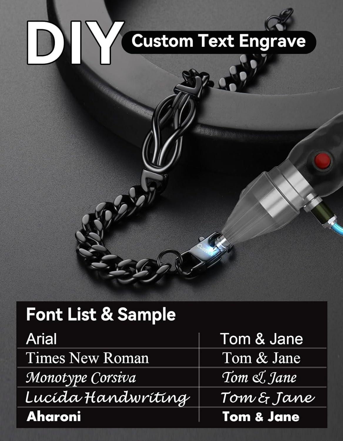 imageChainsHouse Square Love Knot Bracelets for Men Braided Leather Stainless Steel Infinity Bracelets with Love Message Card Aniversary Birthday Gift for MenLoveHusbandDad24CustomBlack