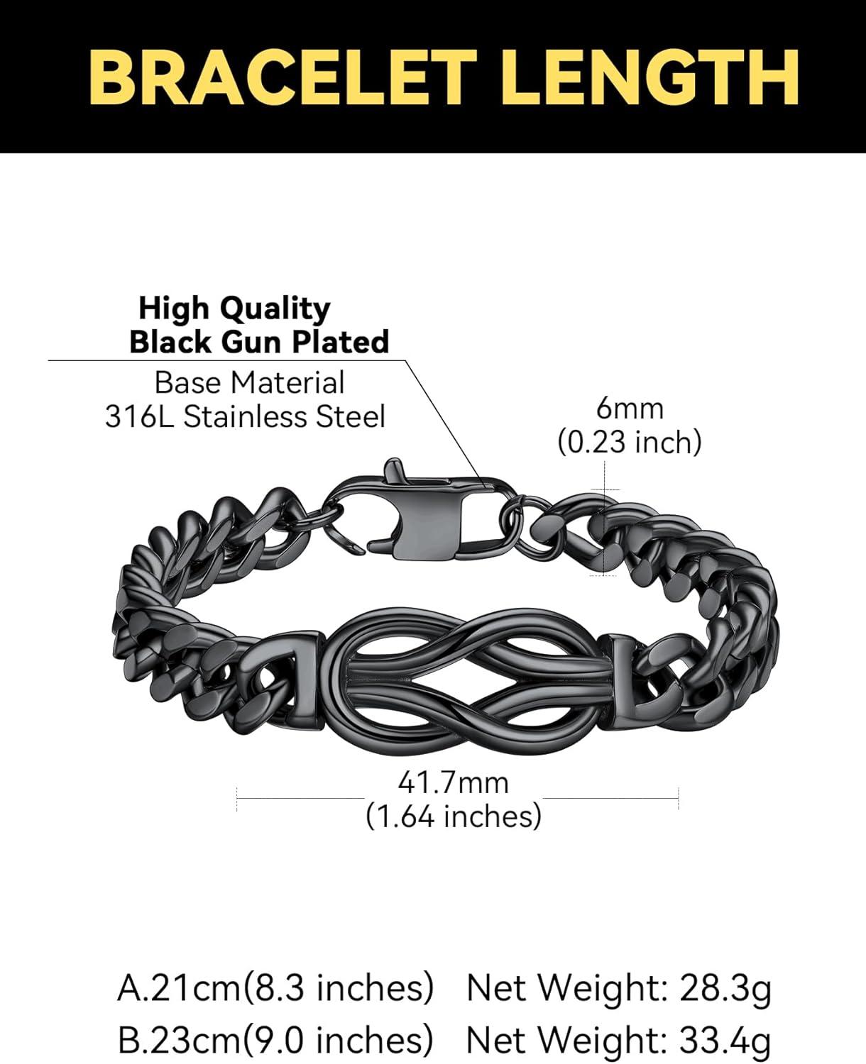 imageChainsHouse Square Love Knot Bracelets for Men Braided Leather Stainless Steel Infinity Bracelets with Love Message Card Aniversary Birthday Gift for MenLoveHusbandDad24CustomBlack