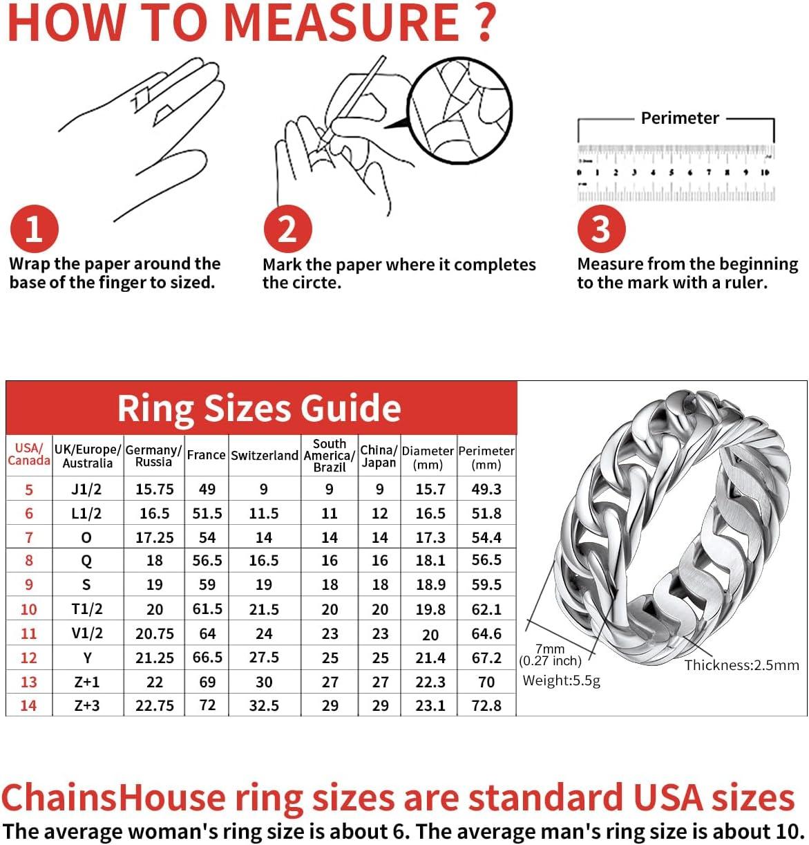 imageChainsHouse Stainless Steel Band Cuban Link Ring for Men Women 64MM7MM Wide Size 0714 with Gift BoxA Steel7MM Wide