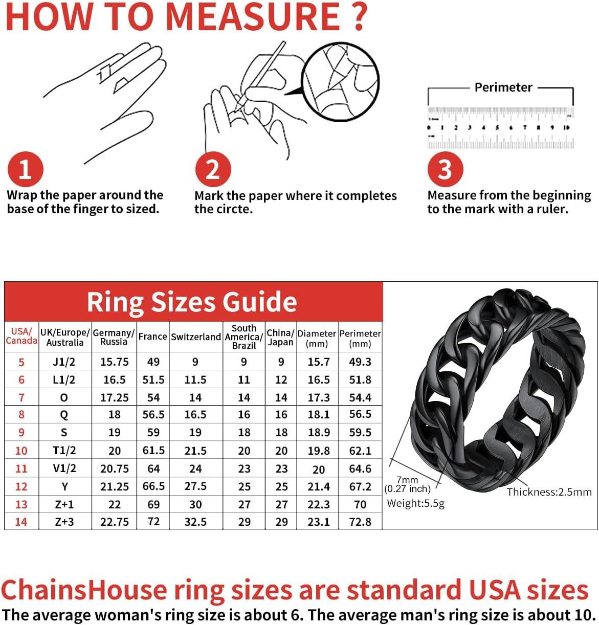 imageChainsHouse Stainless Steel Band Cuban Link Ring for Men Women 64MM7MM Wide Size 0714 with Gift BoxB Black7MM Wide