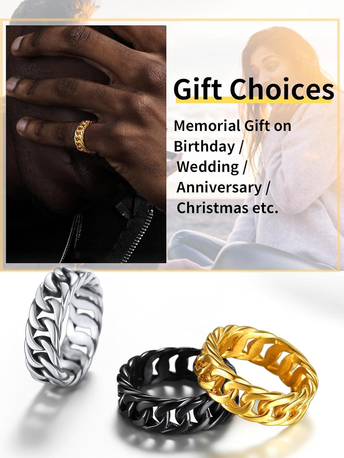 imageChainsHouse Stainless Steel Band Cuban Link Ring for Men Women 64MM7MM Wide Size 0714 with Gift BoxB Black7MM Wide