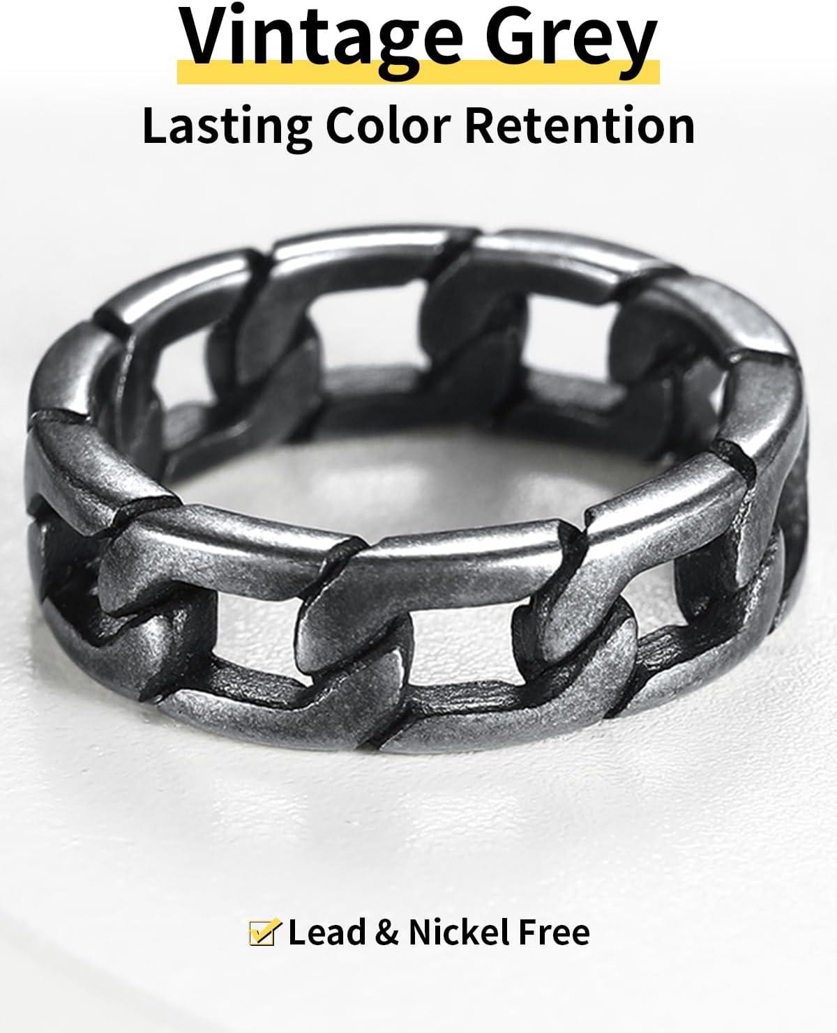 imageChainsHouse Stainless Steel Band Cuban Link Ring for Men Women 64MM7MM Wide Size 0714 with Gift BoxG Vintage Grey64MM Wide