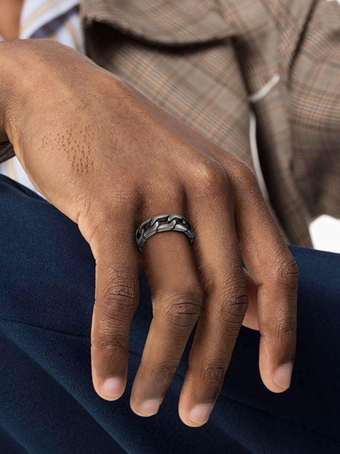 imageChainsHouse Stainless Steel Band Cuban Link Ring for Men Women 64MM7MM Wide Size 0714 with Gift BoxG Vintage Grey64MM Wide