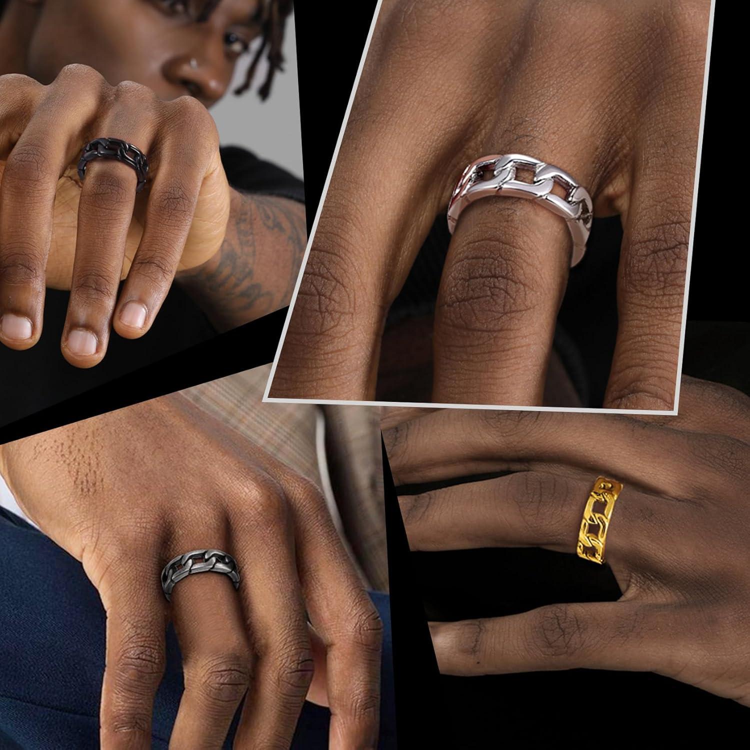 imageChainsHouse Stainless Steel Band Cuban Link Ring for Men Women 64MM7MM Wide Size 0714 with Gift BoxG Vintage Grey64MM Wide