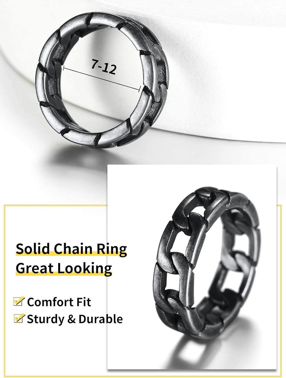 imageChainsHouse Stainless Steel Band Cuban Link Ring for Men Women 64MM7MM Wide Size 0714 with Gift BoxG Vintage Grey64MM Wide