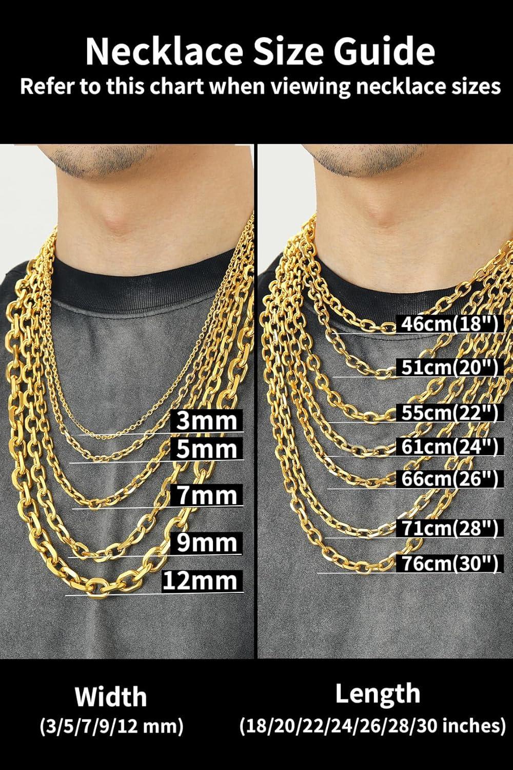 imageChainsHouse Stainless Steel Cable Chain Necklaces for Men Women 3mm5mm7mm9mm12mm 18K GoldBlack Plated Mens Cable Link Chains 18quot30quot Length Send Gift Boxi gold9mm