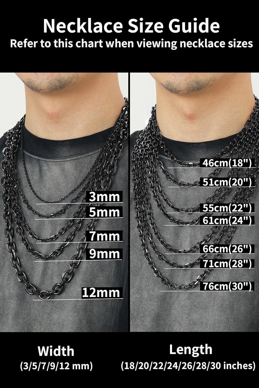 imageChainsHouse Stainless Steel Cable Chain Necklaces for Men Women 3mm5mm7mm9mm12mm 18K GoldBlack Plated Mens Cable Link Chains 18quot30quot Length Send Gift Boxn black9mm