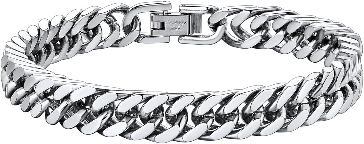 imageChainsHouse Stainless Steel Cuban Link Bracelet 8mm12mm17mm Width 75quot83quot9quot 18K Gold Plated Chain Wrist Bracelets for Men Women Send Gift BoxA Steel8mm width