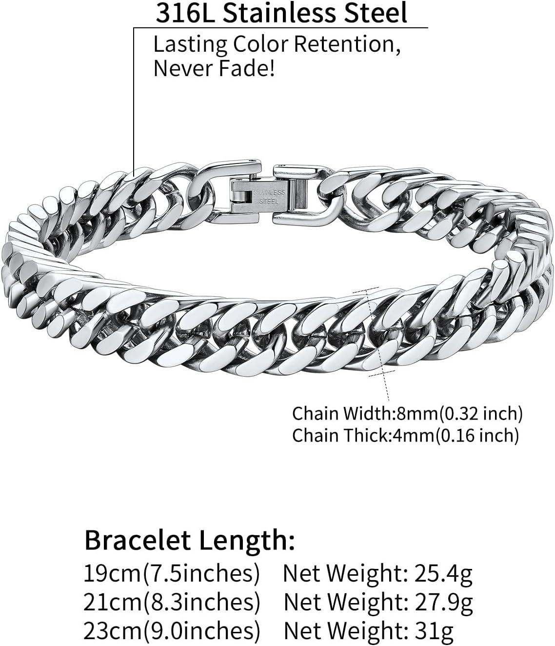 imageChainsHouse Stainless Steel Cuban Link Bracelet 8mm12mm17mm Width 75quot83quot9quot 18K Gold Plated Chain Wrist Bracelets for Men Women Send Gift BoxA Steel8mm width