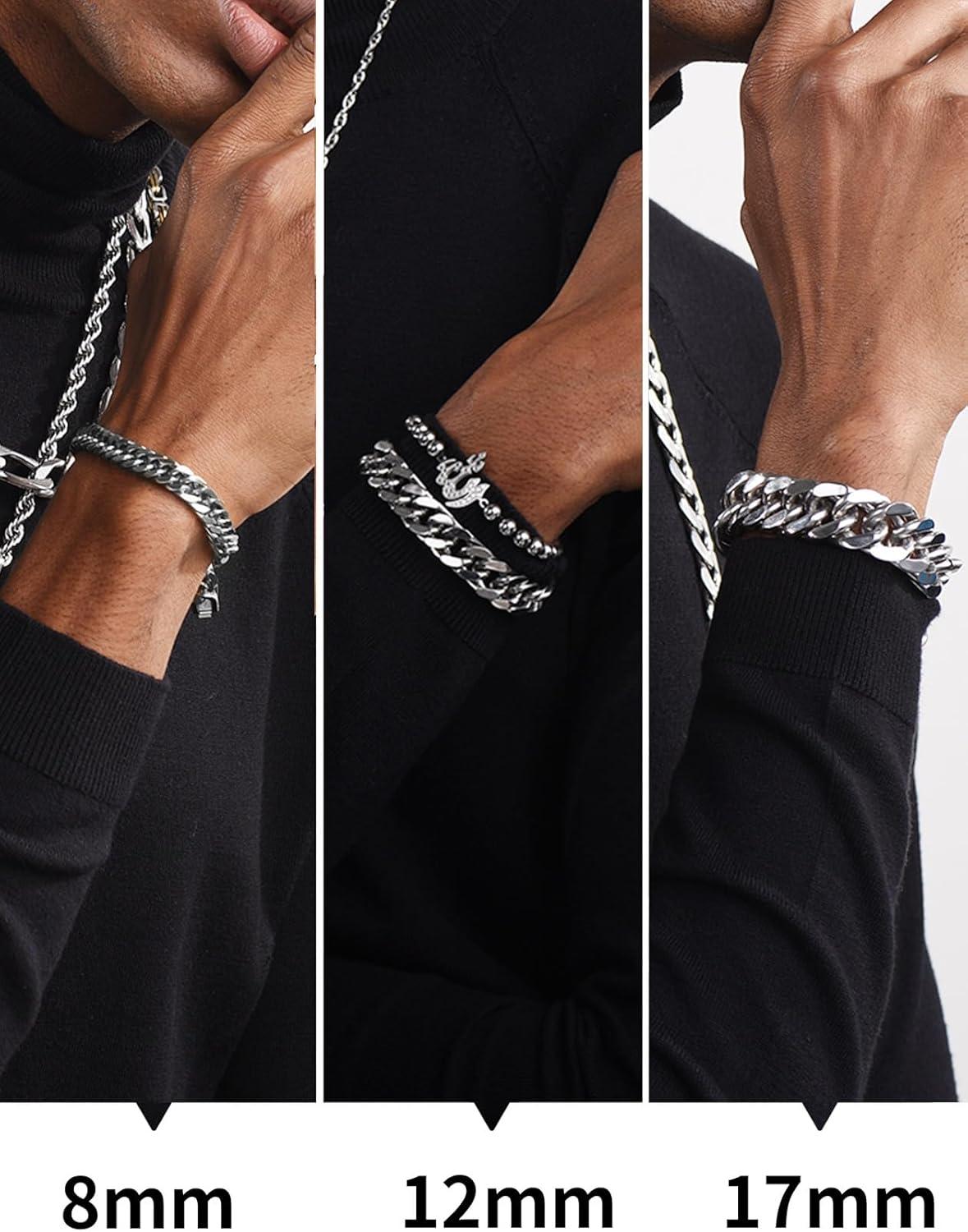 imageChainsHouse Stainless Steel Cuban Link Bracelet 8mm12mm17mm Width 75quot83quot9quot 18K Gold Plated Chain Wrist Bracelets for Men Women Send Gift BoxB Steel12mm width