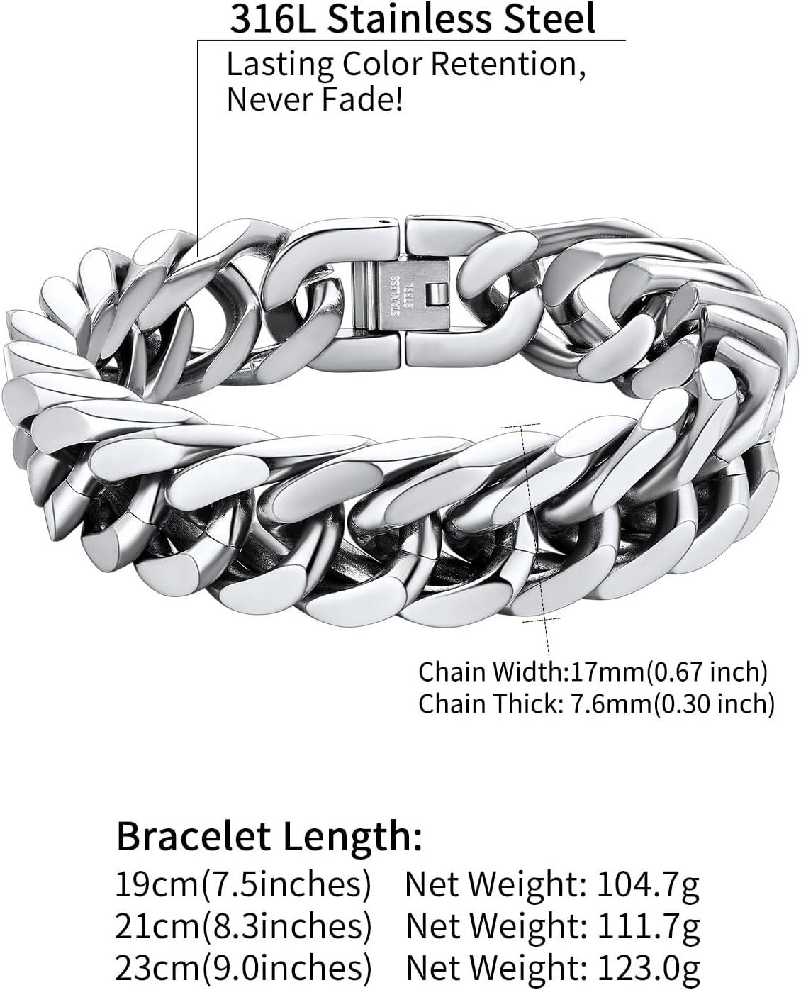 imageChainsHouse Stainless Steel Cuban Link Bracelet 8mm12mm17mm Width 75quot83quot9quot 18K Gold Plated Chain Wrist Bracelets for Men Women Send Gift BoxC Steel17mm width