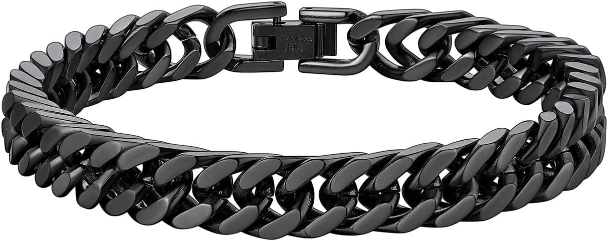 imageChainsHouse Stainless Steel Cuban Link Bracelet 8mm12mm17mm Width 75quot83quot9quot 18K Gold Plated Chain Wrist Bracelets for Men Women Send Gift BoxD Black8mm width