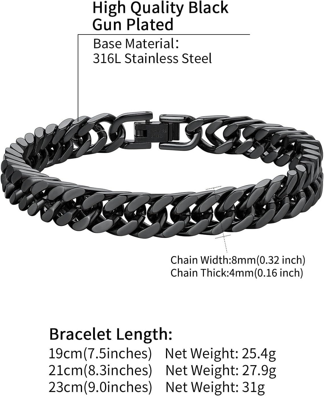 imageChainsHouse Stainless Steel Cuban Link Bracelet 8mm12mm17mm Width 75quot83quot9quot 18K Gold Plated Chain Wrist Bracelets for Men Women Send Gift BoxD Black8mm width