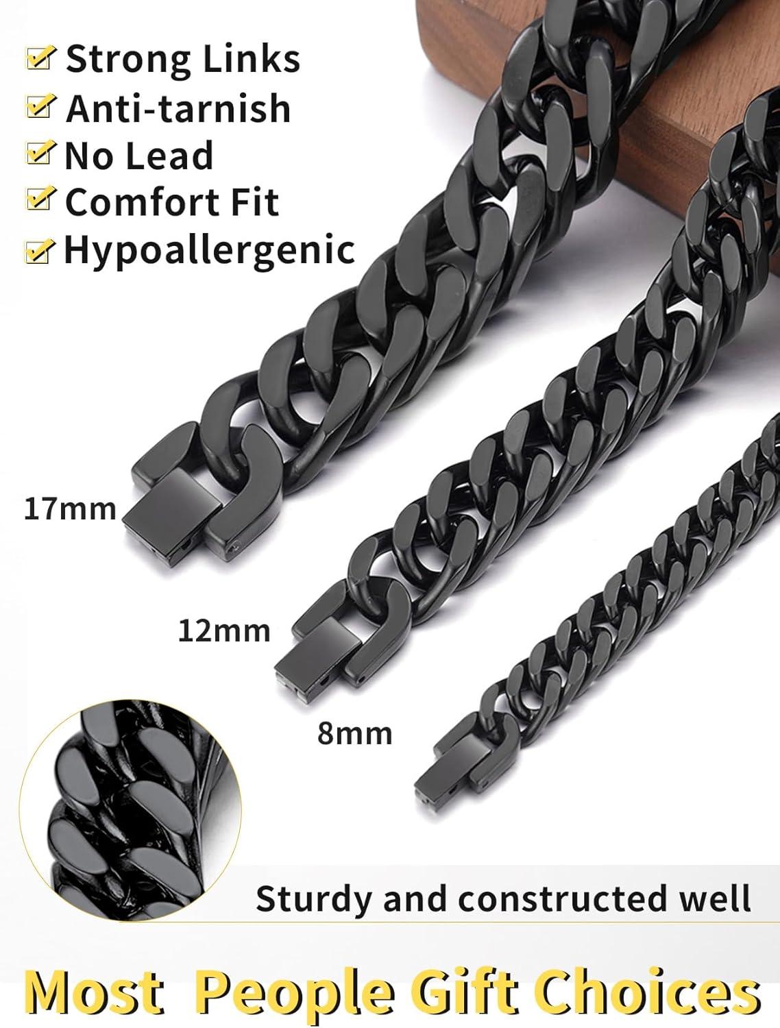 imageChainsHouse Stainless Steel Cuban Link Bracelet 8mm12mm17mm Width 75quot83quot9quot 18K Gold Plated Chain Wrist Bracelets for Men Women Send Gift BoxD Black8mm width