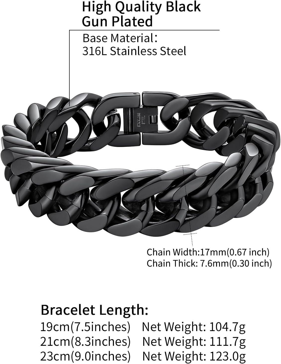 imageChainsHouse Stainless Steel Cuban Link Bracelet 8mm12mm17mm Width 75quot83quot9quot 18K Gold Plated Chain Wrist Bracelets for Men Women Send Gift BoxF Black17mm width