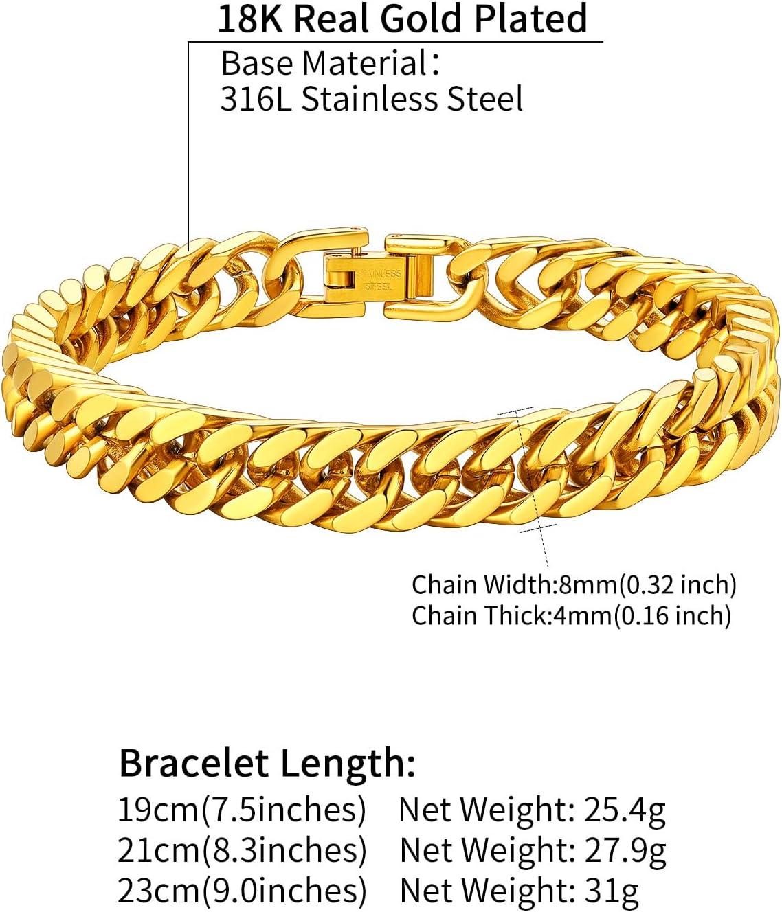 imageChainsHouse Stainless Steel Cuban Link Bracelet 8mm12mm17mm Width 75quot83quot9quot 18K Gold Plated Chain Wrist Bracelets for Men Women Send Gift BoxG Gold8mm width