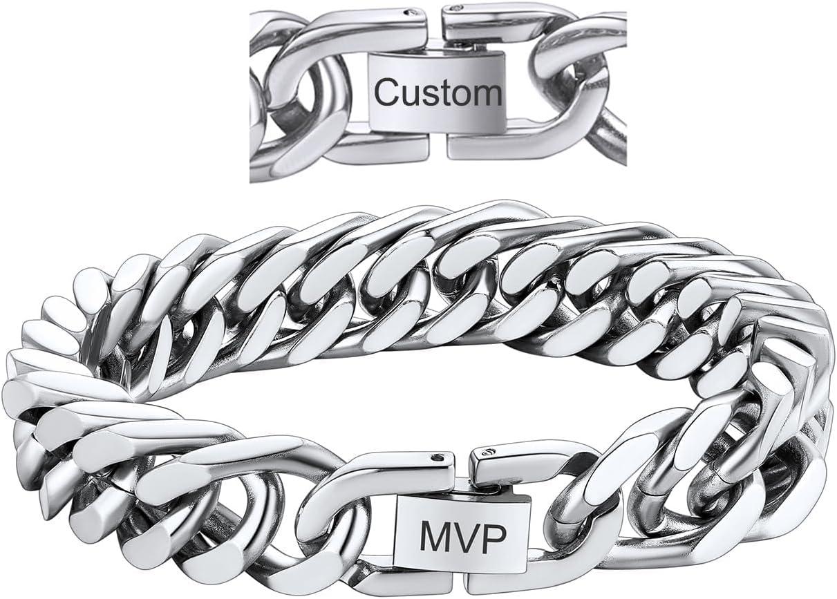 imageChainsHouse Stainless Steel Cuban Link Bracelet 8mm12mm17mm Width 75quot83quot9quot 18K Gold Plated Chain Wrist Bracelets for Men Women Send Gift BoxK Steel12mm widthcustom