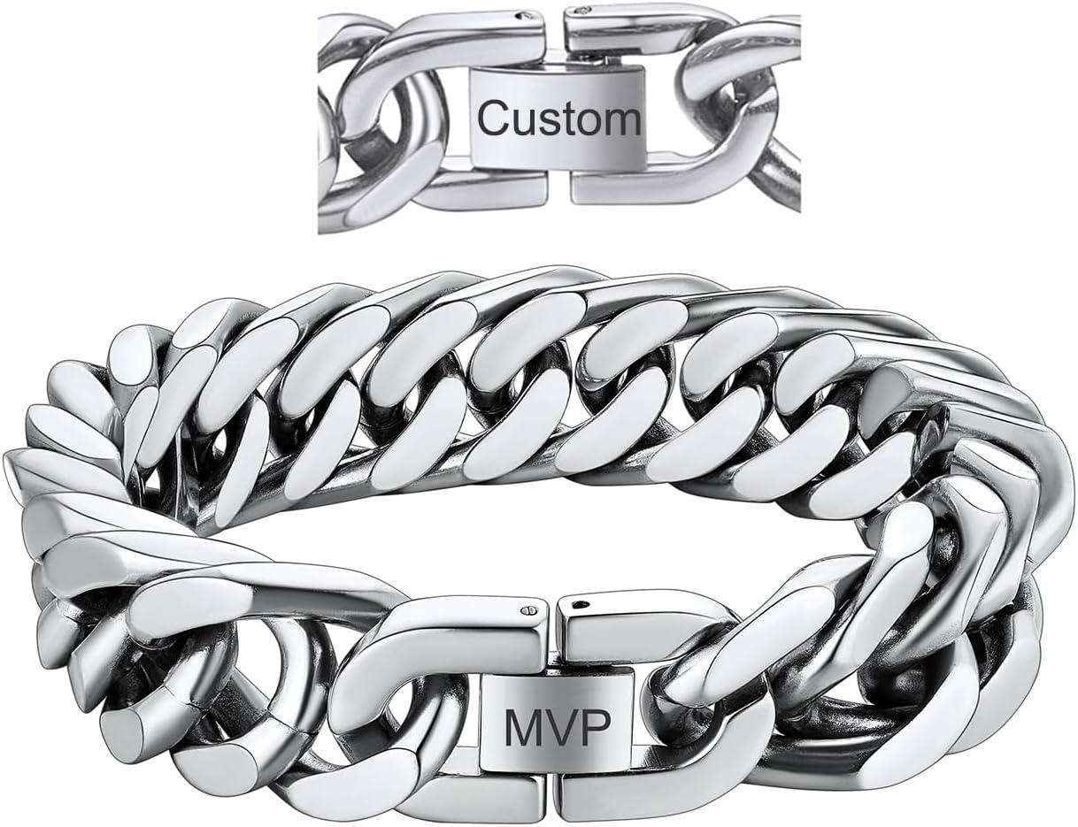 imageChainsHouse Stainless Steel Cuban Link Bracelet 8mm12mm17mm Width 75quot83quot9quot 18K Gold Plated Chain Wrist Bracelets for Men Women Send Gift BoxL Steel17mm widthcustom