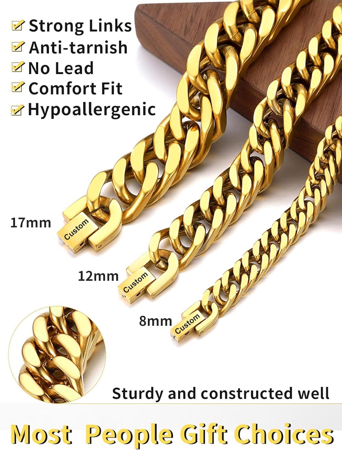 imageChainsHouse Stainless Steel Cuban Link Bracelet 8mm12mm17mm Width 75quot83quot9quot 18K Gold Plated Chain Wrist Bracelets for Men Women Send Gift BoxO Gold17mm widthcustom