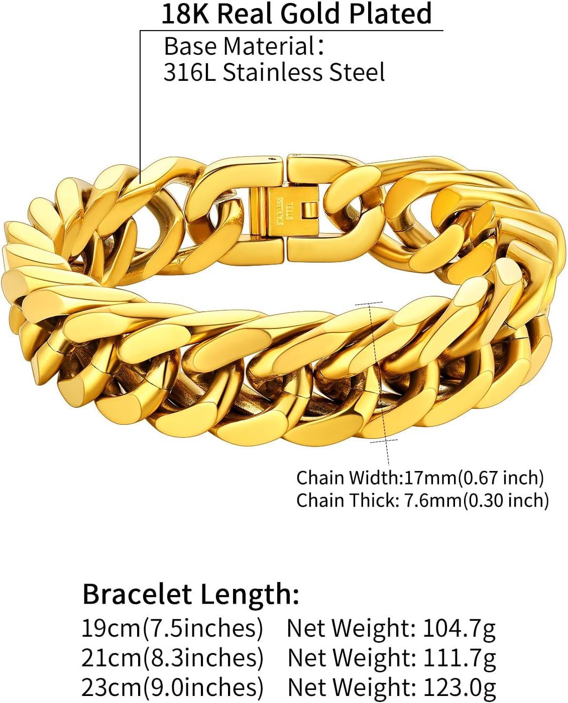 imageChainsHouse Stainless Steel Cuban Link Bracelet 8mm12mm17mm Width 75quot83quot9quot 18K Gold Plated Chain Wrist Bracelets for Men Women Send Gift BoxO Gold17mm widthcustom