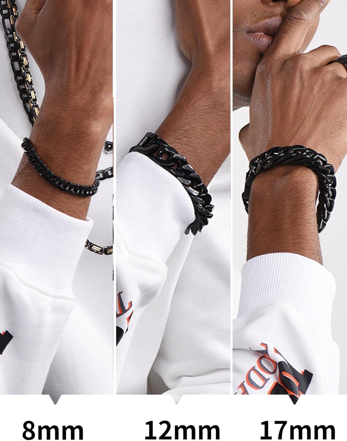 imageChainsHouse Stainless Steel Cuban Link Bracelet 8mm12mm17mm Width 75quot83quot9quot 18K Gold Plated Chain Wrist Bracelets for Men Women Send Gift BoxQ Black12mm widthcustom