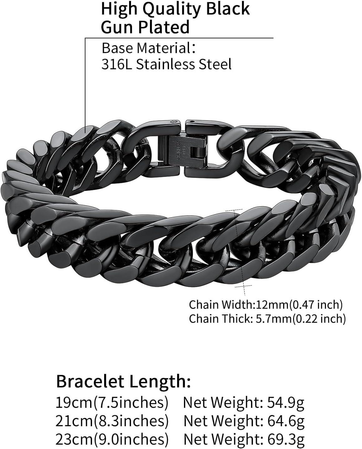 imageChainsHouse Stainless Steel Cuban Link Bracelet 8mm12mm17mm Width 75quot83quot9quot 18K Gold Plated Chain Wrist Bracelets for Men Women Send Gift BoxQ Black12mm widthcustom