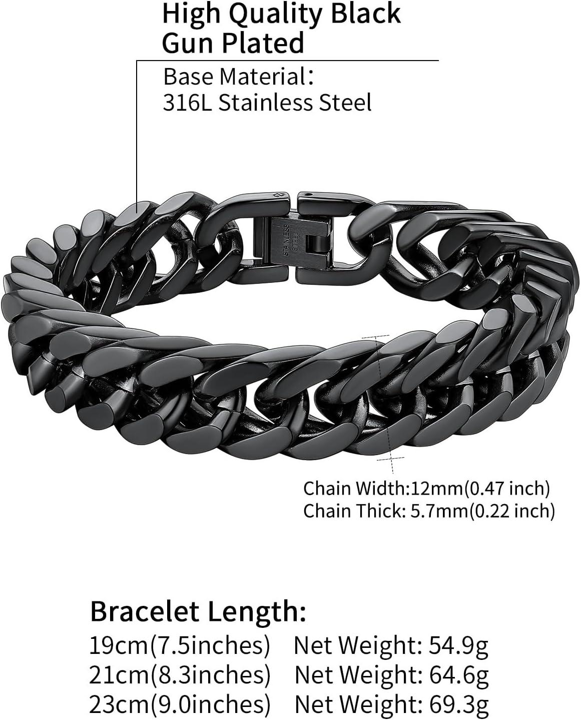 imageChainsHouse Stainless Steel Cuban Link Bracelet 8mm12mm17mm Width 75quot83quot9quot 18K Gold Plated Chain Wrist Bracelets for Men Women Send Gift BoxQ Black12mm widthcustom