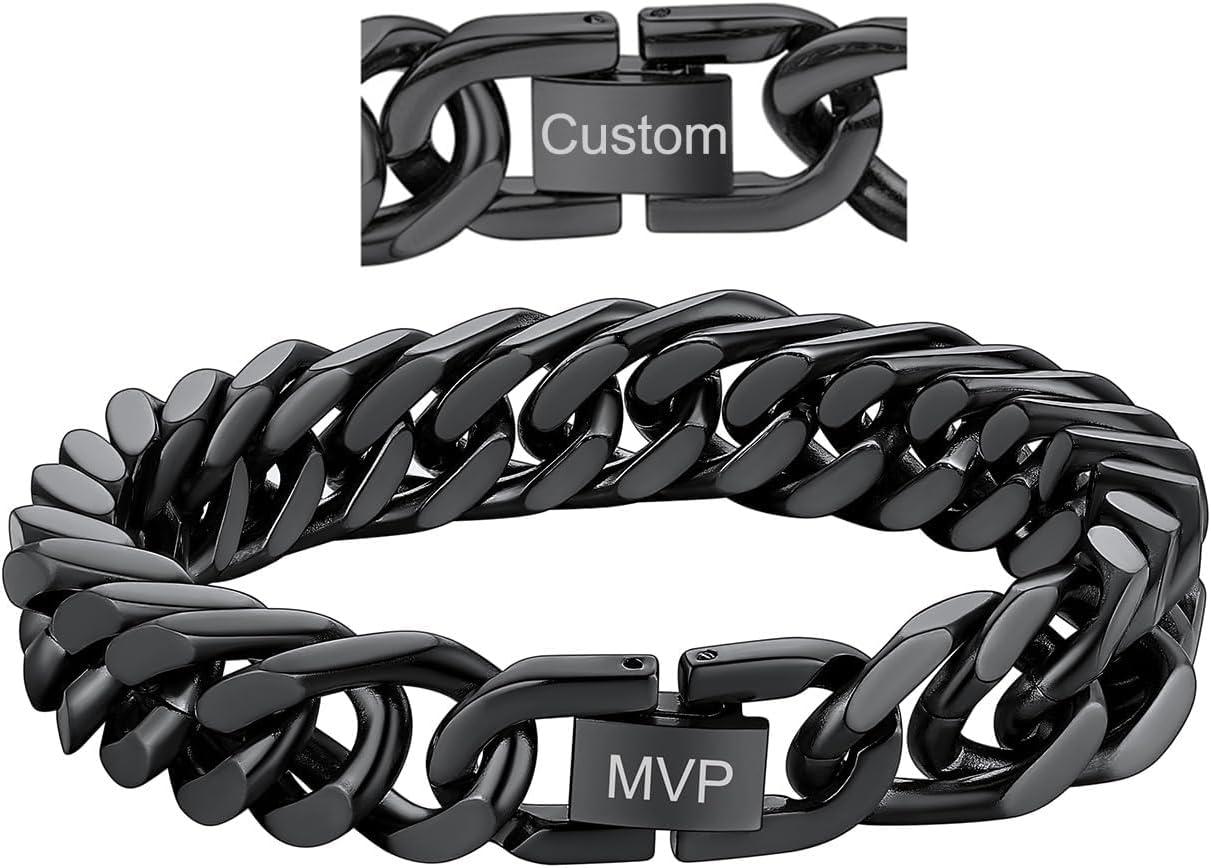 imageChainsHouse Stainless Steel Cuban Link Bracelet 8mm12mm17mm Width 75quot83quot9quot 18K Gold Plated Chain Wrist Bracelets for Men Women Send Gift BoxQ Black12mm widthcustom