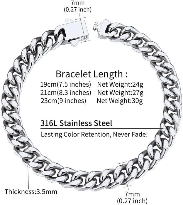 imageChainsHouse Stainless Steel Cuban Link Bracelet for Men 5mm7mm9mm12mm Width 75quot83quot9quot Length Black18K Gold Plated Chain Wrist Bracelets for Men with Gift Boxa 7mm widthsteel