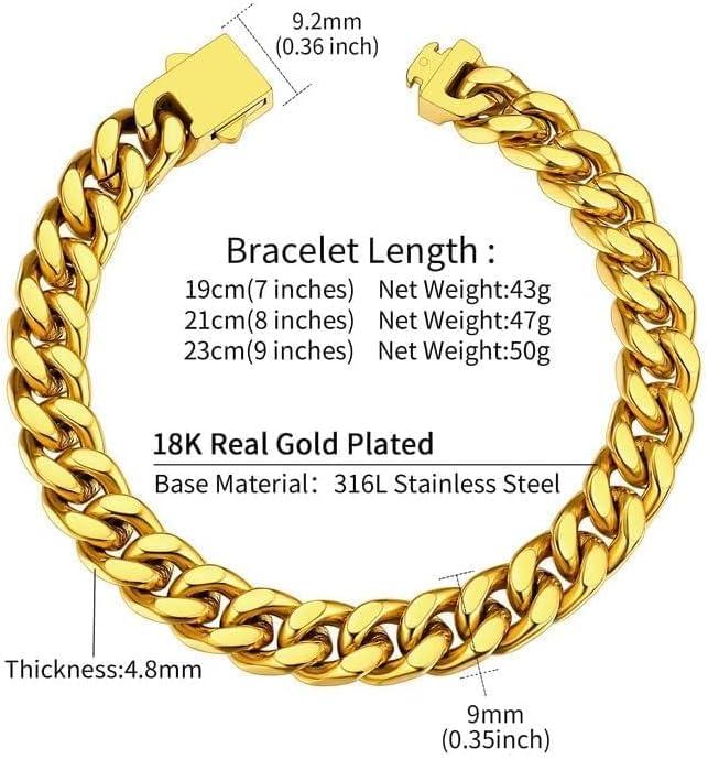 imageChainsHouse Stainless Steel Cuban Link Bracelet for Men 5mm7mm9mm12mm Width 75quot83quot9quot Length Black18K Gold Plated Chain Wrist Bracelets for Men with Gift Boxc 9mm widthgold