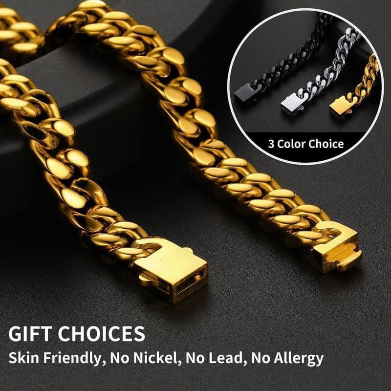 imageChainsHouse Stainless Steel Cuban Link Bracelet for Men 5mm7mm9mm12mm Width 75quot83quot9quot Length Black18K Gold Plated Chain Wrist Bracelets for Men with Gift Boxc 9mm widthgold