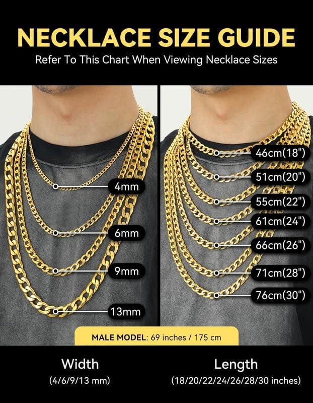 imageChainsHouse Stainless Steel Cuban Link Chain Necklace for Men Women Black14K Gold Plated Flat Cuban Chain 4mm6mm9mm13mm Width Hip Hop Jewelry Mens Cuban Chain 14quot30quot Lengthwith Gift BoxE CubanGold4mm